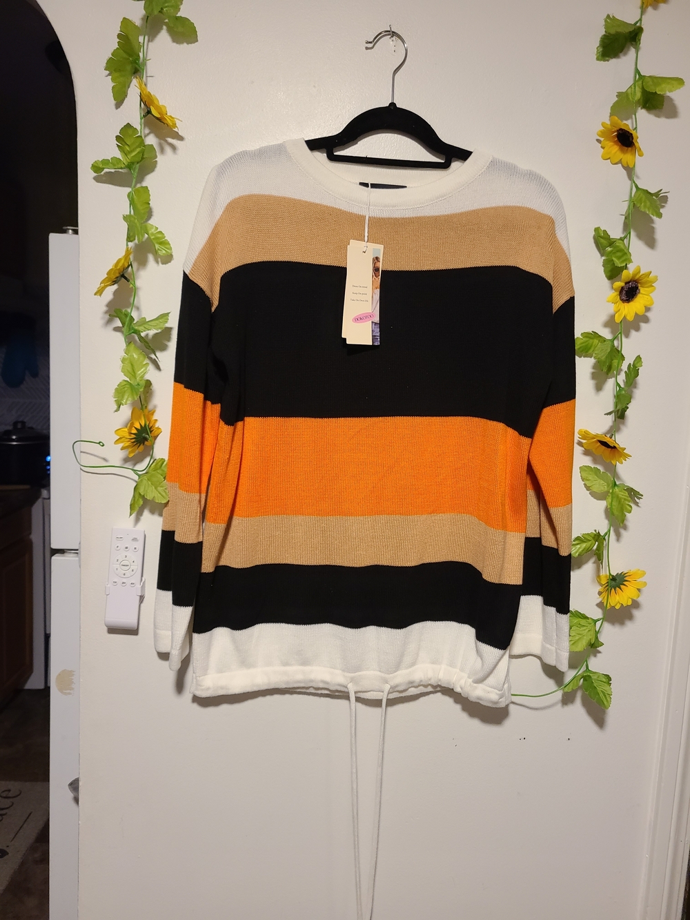 Nwt Dokotoo Large Fall Sweater Round Neck Striped Cute Winter Pullover Sweaters - Picture 2 of 4
